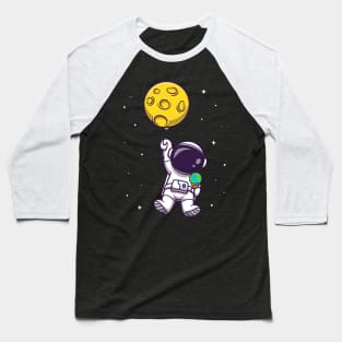 Cute Astronaut Floating With Moon Balloon And Earth Ice  Cream Cartoon Baseball T-Shirt